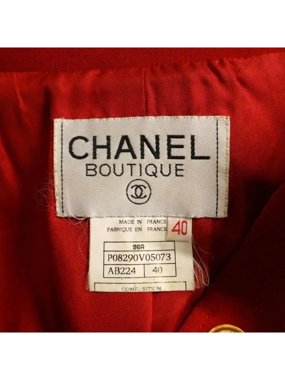 Chanel Vintage 4 Pocket CC Jacket Stand Collar CC Logo Gold Button Red